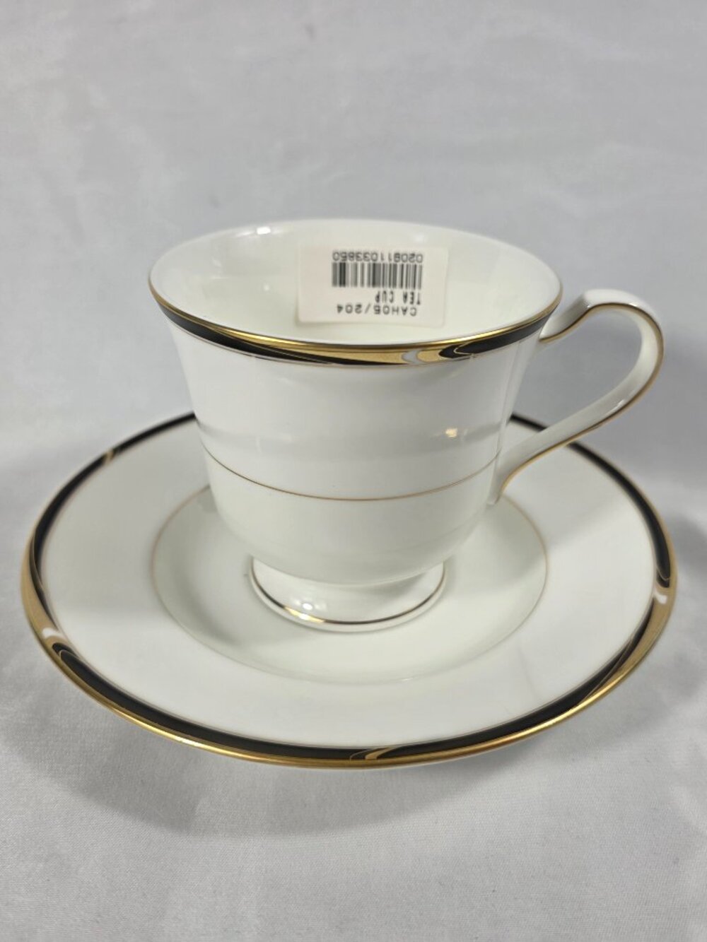 ONE Mikasa Academy Bone China Cup & Saucer Set White with Black & Gold Band